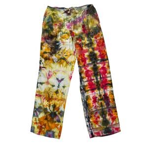 Havanera Pants Women Medium Reworked Tie Dye Linen Blend Straight Leg Drawstring